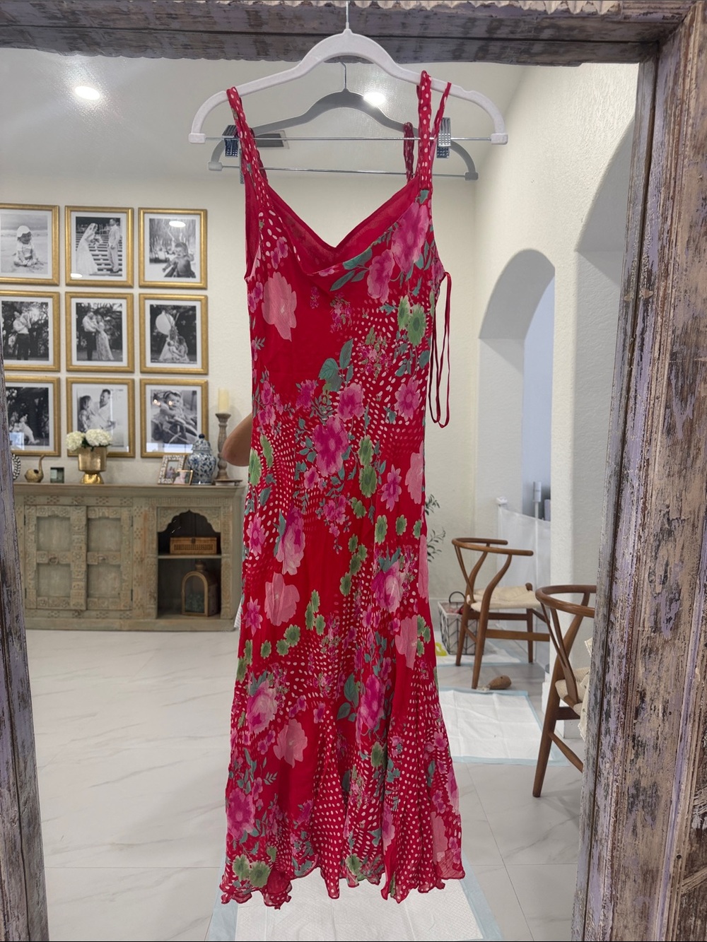 per una Red, Pink, and Green Floral and Polka Dot Midi Slip Dress - Picture 6 of 6